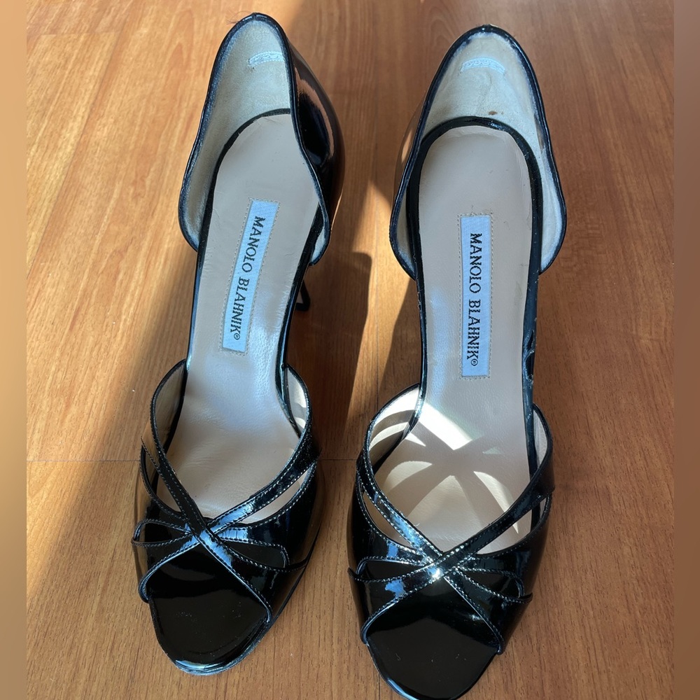 Manolo Blahnik Black Patent Leather Open-Toe Pump - Sz. 36 1/2 - Brand new!